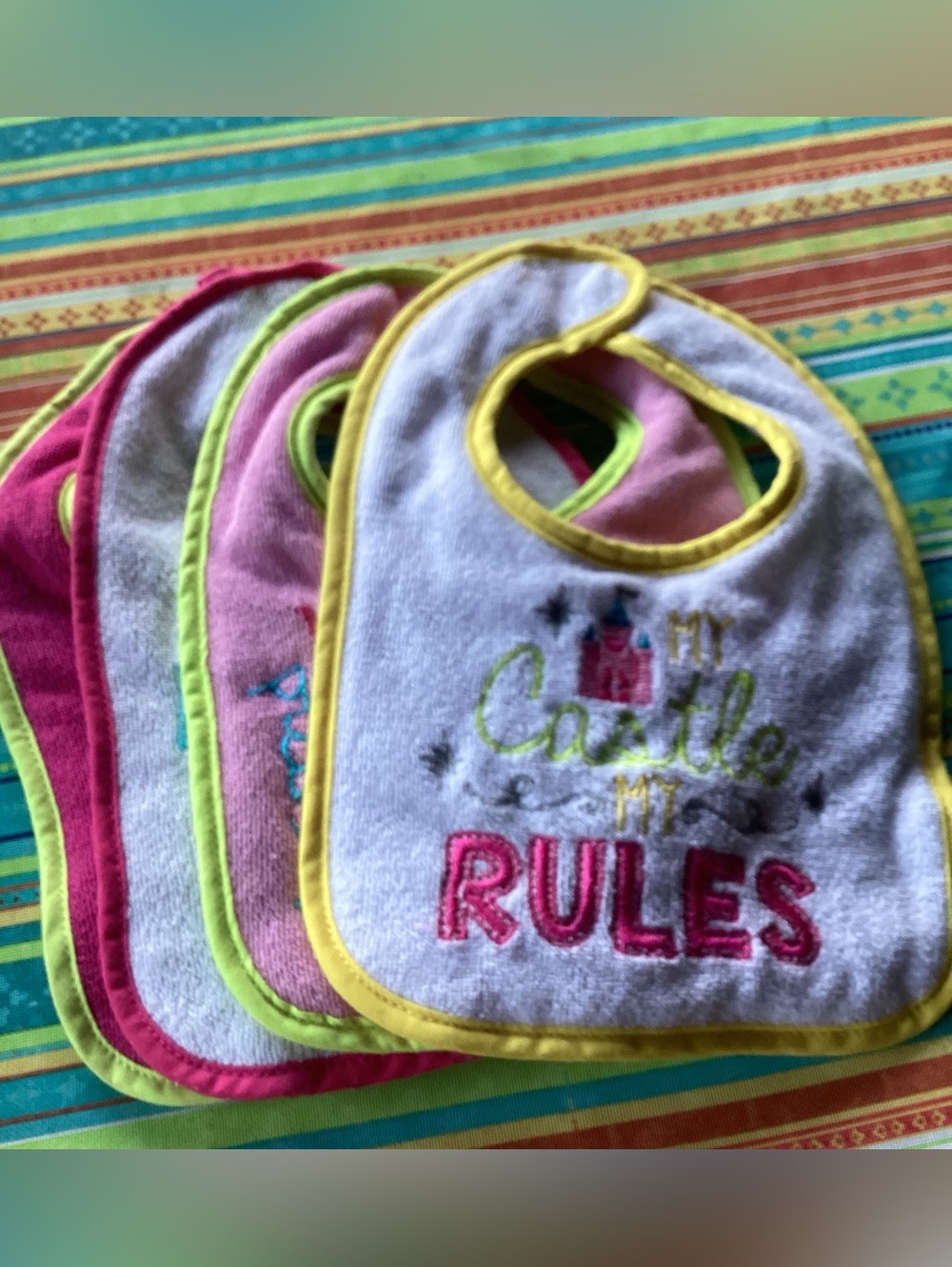 Baby Bib Set - 4 bibs with assorted colors and embroidery